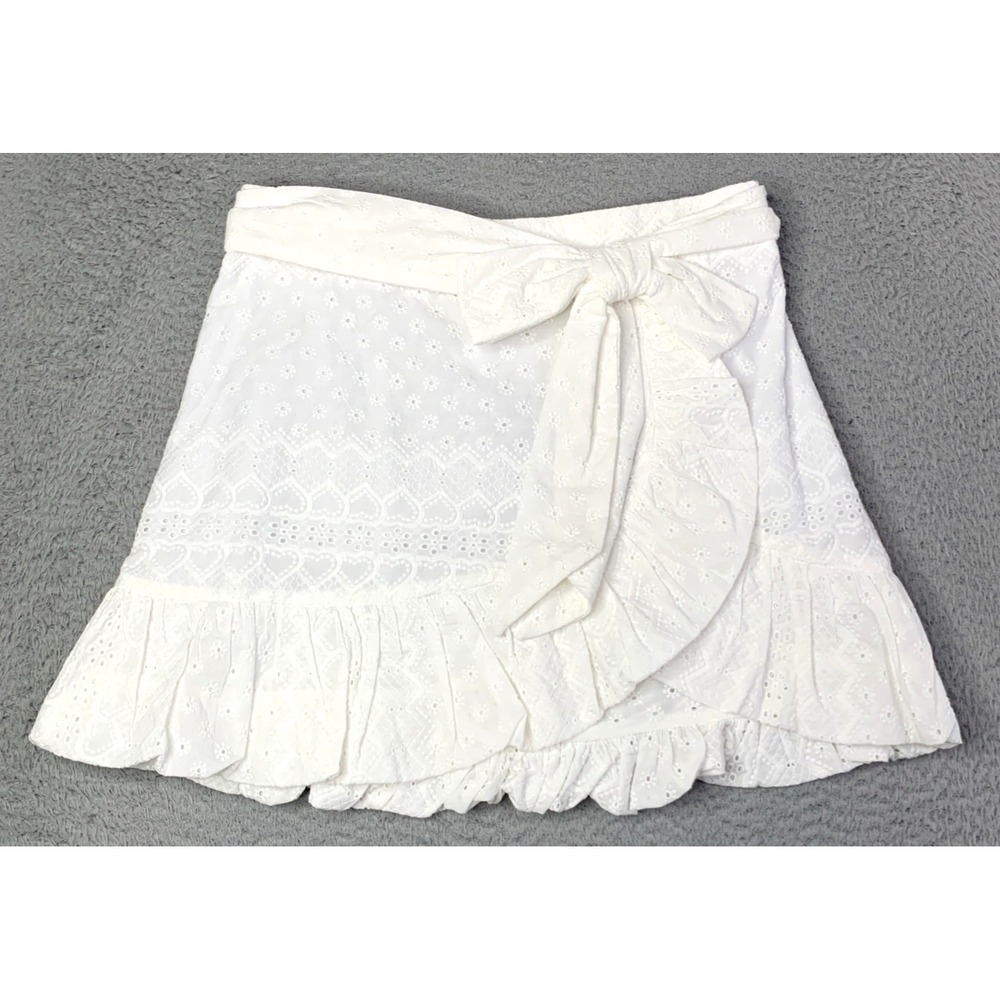 New MISA Los Angeles Skirt Womens Size White Large Lined Hearts Bow Made USA NWT